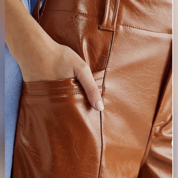 FREE PEOPLE Star Crossed Lovers Faux Leather Tan Trousers size 0 - Picture 8 of 14
